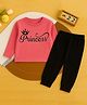 Luke and Lilly Cotton Blend Knit Full Sleeves Princess Text Printed Tee & Pant Set - Coral & Black
