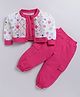 M'andy Waffle Woven Full Sleeves Geometric Embroidered Polka Dots Printed Top & Pant Set - White & Magenta
