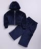 M'andy Velvet Knit Full Sleeves Solid Winter Jacket & Jogger Set - Blue