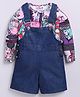 M'andy Denim Woven Comic Style Girls Printed Jumpsuit With Full Sleeves Tee - Multi Colour
