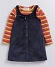 M'andy Velvet Knit Sleeveless  Dress With Striped Full Sleeves Tee - Blue