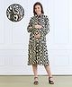 MomToBe Viscose Rayon Woven Full Sleeves Abstract Printed Maternity Dress With Side Zipper Nursing Access - White & Black