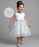 Bonfino Woven Sleveless Party Dress with Sequin Floral Detailing & Bow Applique - Mint & White