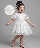 Bonfino Woven Half Sleeves Scalloped Party Dress with Floral Sequin Embroidery - Off White