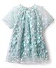 Bonfino Woven Half Raglan Sleeves Party Dress With 3D Floral Applique & Embroidery - Light Blue