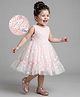 Bonfino Woven Sleveless Smocked Party Dress with Heart Sequin Detailing - Pink