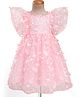 Bonfino Woven Half Ruffle Sleeves Party Dress with Sequin & Butterfly Detailing - Pink