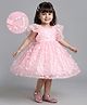 Bonfino Woven Half Ruffle Sleeves Party Dress with Sequin & Butterfly Detailing - Pink