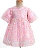Bonfino Woven Half Puffed Sleeves Party Dress with Sequin Detailing - Pink