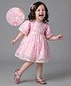 Bonfino Woven Half Puffed Sleeves Party Dress with Sequin Detailing - Pink