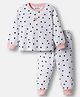 Bonifino 100% Cotton Knit Full Sleeves Co-ord Night Suit With Polka Dot Print - White