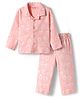 Bonfino 100% Cotton Knit Full Sleeves Co-ord Night Suit With Heart Print - Peach