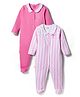 Bonfino 100% Cotton Knit Full Sleeves Striped & Solid Footed Sleepsuits Pack of 2 - Pink & White