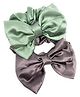 SKD Set Of 2 Bow Designed Scrunchies  - Grey & Green