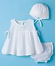 Babyhug 100 % Cotton Sleeveless Solid Coloured  Jhabla with Cap & Panties - White
