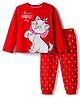 Babyhug Disney Single Jersey Knit Full Sleeves Night Suit With Marie Graphics - Red