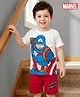 Babyhug Marvel Single Jersey Knit Half Sleeves Shorts Night Suit With Captain America Graphics - Red & White