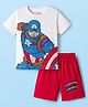 Babyhug Marvel Single Jersey Knit Half Sleeves Shorts Night Suit With Captain America Graphics - Red & White