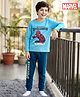 Babyhug Marvel Single Jersey Knit Full Sleeves Night Suit with Spider-Man Graphics - Light & Teal Blue