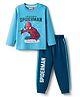Babyhug Marvel Single Jersey Knit Full Sleeves Night Suit with Spider-Man Graphics - Light & Teal Blue