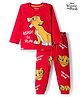 Babyhug Disney Single Jersey Knit Full Sleeves Night Suit With Lion King Graphics - Red