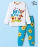 Babyhug Disney Single Jersey Knit Full Sleeves Night Suit With Winnie The Pooh Graphics - White & Light Blue
