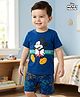 Babyhug Disney Single Jersey Knit Half Sleeves Shorts Night Suit With Mickey Mouse Graphics - Navy Blue