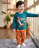Babyhug Disney Single Jersey Knit Full Sleeves Night Suit With Animal Print - Navy Blue & Rust Orange