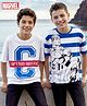 Honeyhap Marvel Single Jersey Knit Oversized Drop Shoulder Half Sleeves T-Shirt With Avengers Print Pack Of 2 - Blue & White