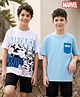 Honeyhap Marvel Single Jersey Knit Drop Shoulder Half Sleeves Oversized T-Shirts with Avengers Graphic Pack of 2 - Light Blue & White