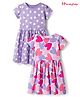 Honeyhap Premium Cotton 100% Cotton Knit Half Sleeves Frocks with Bio Finish Heart & Polka Dot Print Pack of 2 -  Purple Heather & Bright White