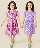 Honeyhap Premium Cotton 100% Cotton Knit Half Sleeves Frocks with Bio Finish Heart & Polka Dot Print Pack of 2 -  Purple Heather & Bright White