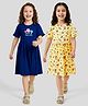 Honeyhap Premium 100% Cotton Knit With Bio Finish Half Sleeves Frocks With Floral Print Pack of 2 - Lemonade & Limoges