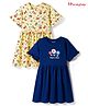 Honeyhap Premium 100% Cotton Knit With Bio Finish Half Sleeves Frocks With Floral Print Pack of 2 - Lemonade & Limoges