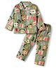 Enfance Core Full Sleeves Teddy Bear Face & Alphabets Printed Coordinating Night Suit Set - Green