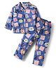 Enfance Core Full Sleeves Teddy Bear Face & Alphabets Printed Coordinating Night Suit Set - Blue