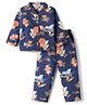 Enfance Core Full Sleeves Animals & Jeep Printed Coordinating Night Suit Set - Navy Blue