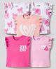 Bonfino 100% Cotton Knit Frill Sleeves T-Shirts with Heart & Bow Print Pack of 5 - Multicolor