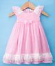 ToffyHouse Woven Frill Sleeves Party Dress with Floral Applique - Pink
