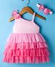 ToffyHouse Woven Sleeveless Layered Party Dress with Bow Applique & Headband - Pink