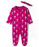 Babyhug Cotton Knti Full Sleeves Footed Sleepsuit With Floral Print & Headband - Pink