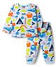Babyhug Cotton Knit Full Sleeves Co-ord Night Suit With Shapes Print - Blue & White