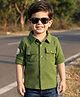 Babyhug Cotton Woven  Full Sleeve  Solid Shirt with Patch- Green