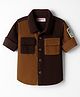 Babyhug Cotton Woven Full Sleeves Cut & Sew Design Shirt With Text Patch - Brown