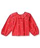 Tales & Stories Cotton Woven Full Sleeves Bow Printed Checked Top - Red
