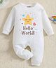 KNITROOT Cotton Knit Full Sleeves Hello World Text Printed Romper - White