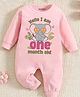 KNITROOT Cotton Knit Full Sleeves Hello I Am One Month Old Text Elephant Printed Romper - Pink