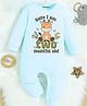 KNITROOT Cotton Knit Full Sleeves Hello I Am Two Months Old Text Giraffe Printed Romper - Blue