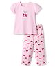 Honeyhap Premium 100% Cotton Knit Half Sleeves Night Suit With Bio Finish & Cherry Print - Pink