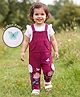 Babyoye 100% Cotton Woven Dungaree with Half Sleeves Tee Floral Embroidery - Red